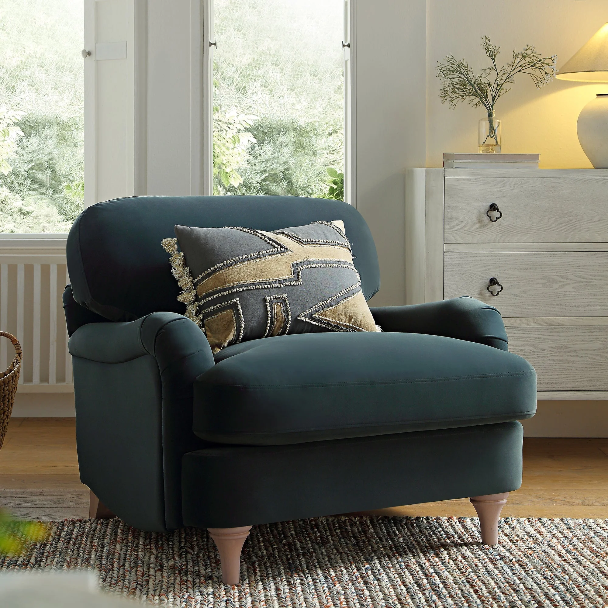 Aegean Blue Velvet Sofa, 1-Seater