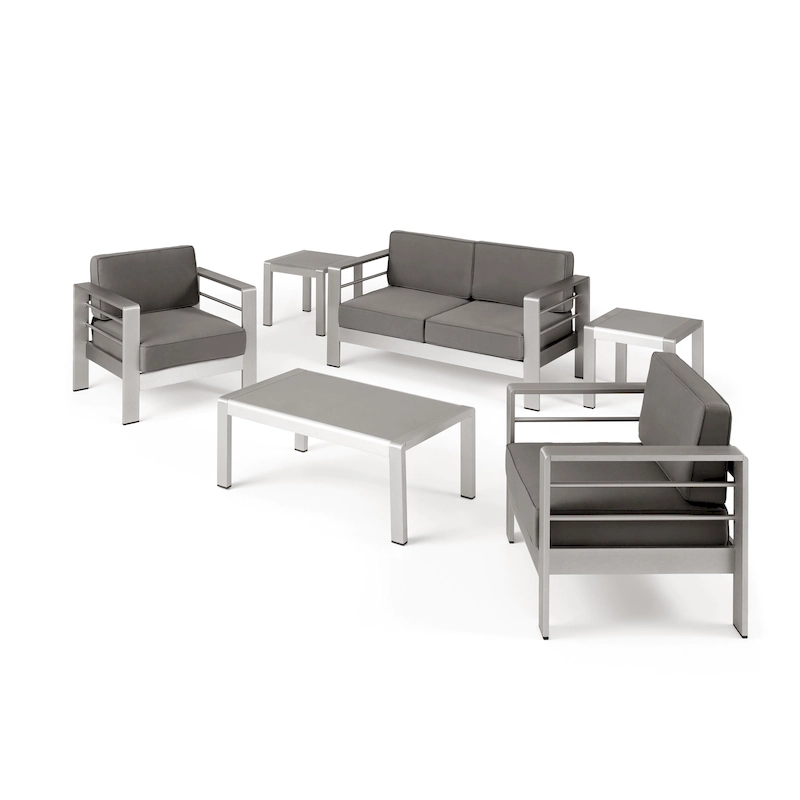 Cape Coral Outdoor 4 Seater Aluminum Chat Set with 2 Side Tables by Christopher Knight Home