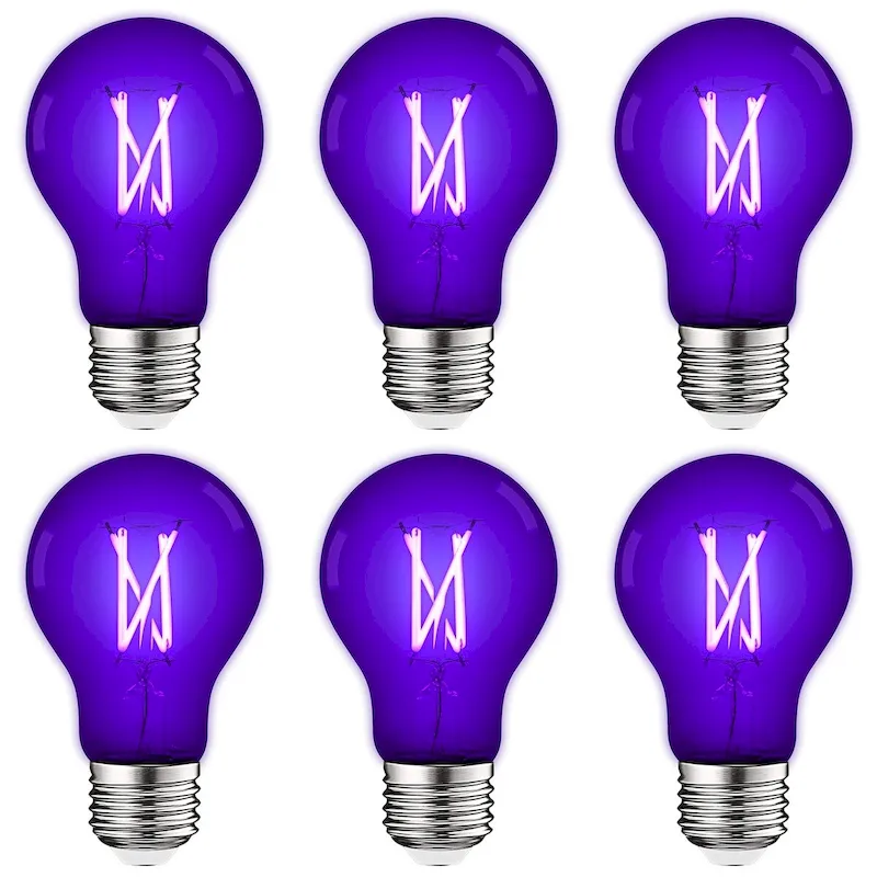 Luxrite A19 Edison UV LED Black Light Bulb, 6W Filament Blacklight Bulb, UVA 397-407nm, Enclosed Fixture Rated, E26...