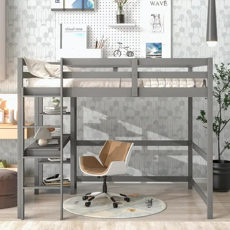 Full Loft Bed with Desk and Shelves