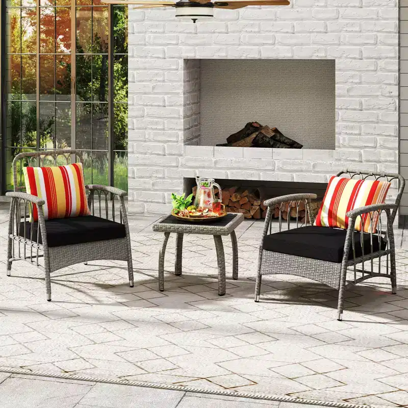 Costway 3 PCS Patio PE Wicker Furniture Set with 5-Level Adjustable Backrest Bistro Set