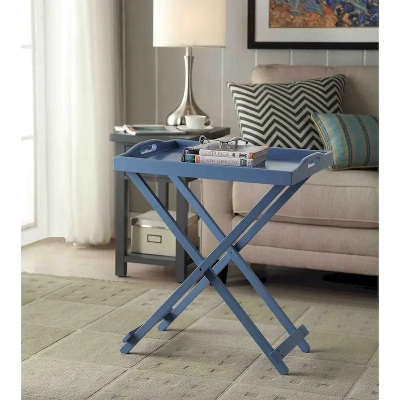 Black Folding Tray Table with Wood Legs