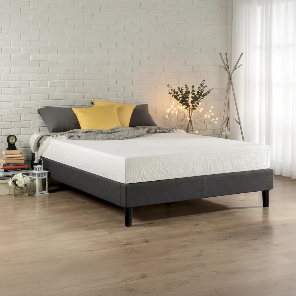 King size Modern Grey Upholstered Padded Platform Bed Fame