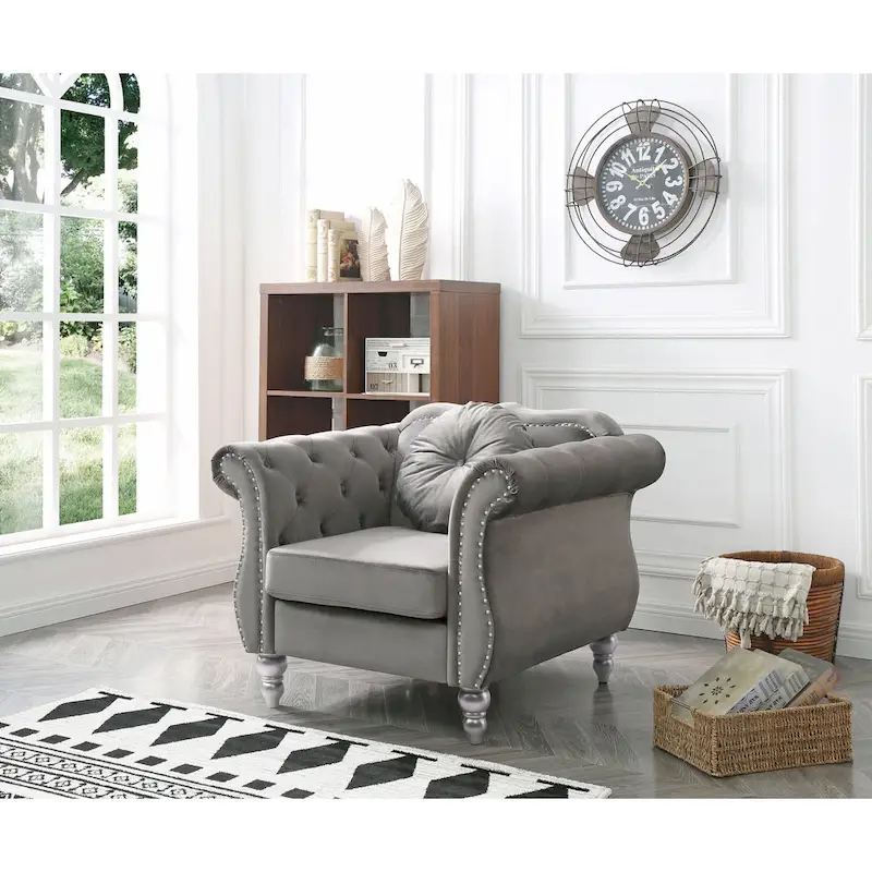 Velvet Accent Chair with Nailhead Trim