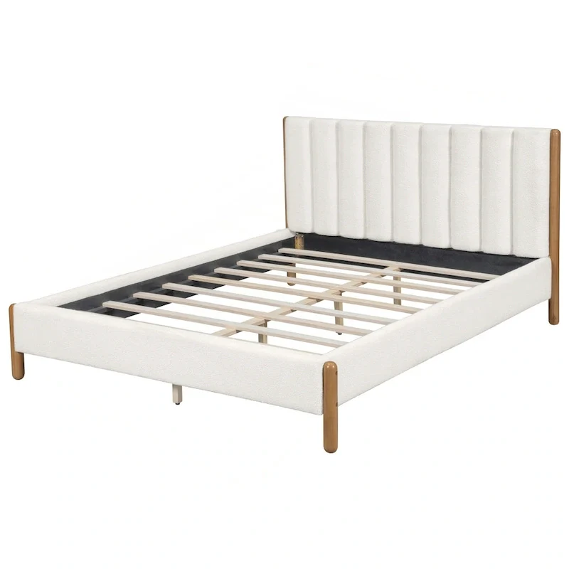 Luxurious Upholstered Bed Frame with Sturdy Wooden Legs