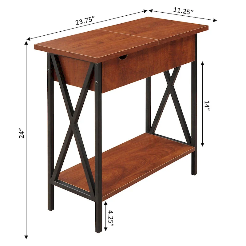 Tucson Flip Top End Table with Charging Station and Shelf