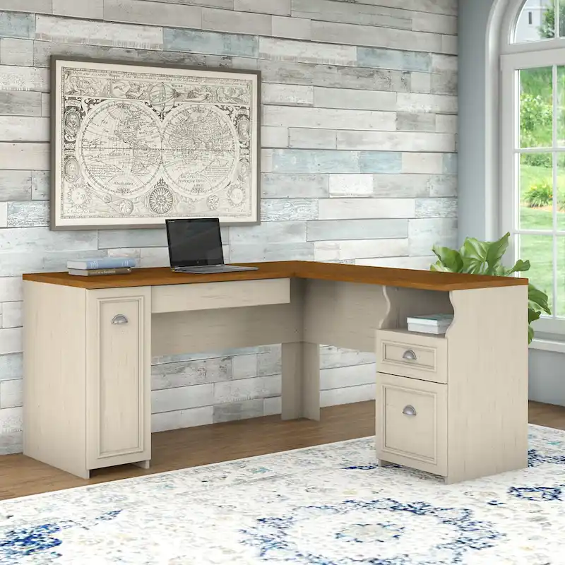 Fairview 60W L Shaped Desk with Drawers and Storage by Bush Furniture