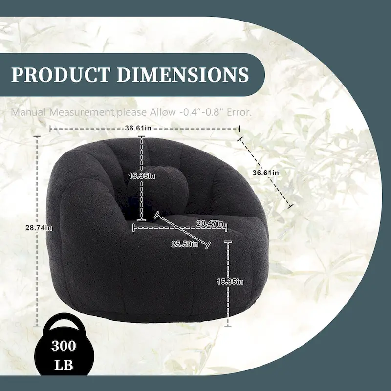 HOMEFUN Boucle Upholstered Round Lazy Cozy Bean Bag Chair With a Pillow