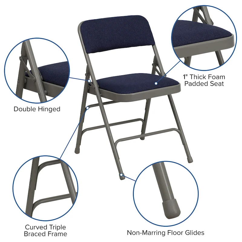 4 Pack Curved Triple Braced & Double Hinged Metal Folding Chair