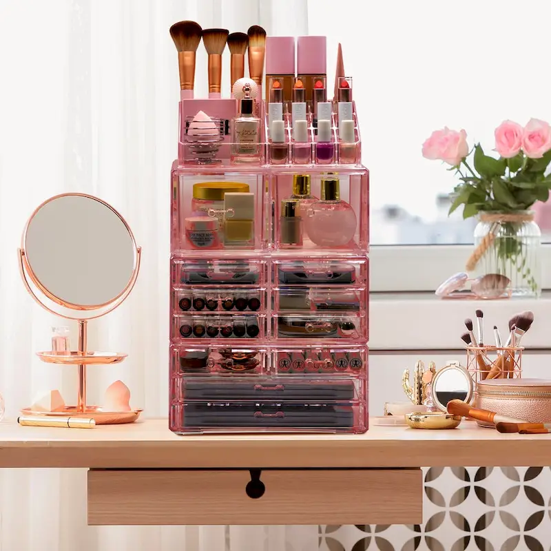 Clear Acrylic Makeup Organizer with 12 Drawers and 16 Slots