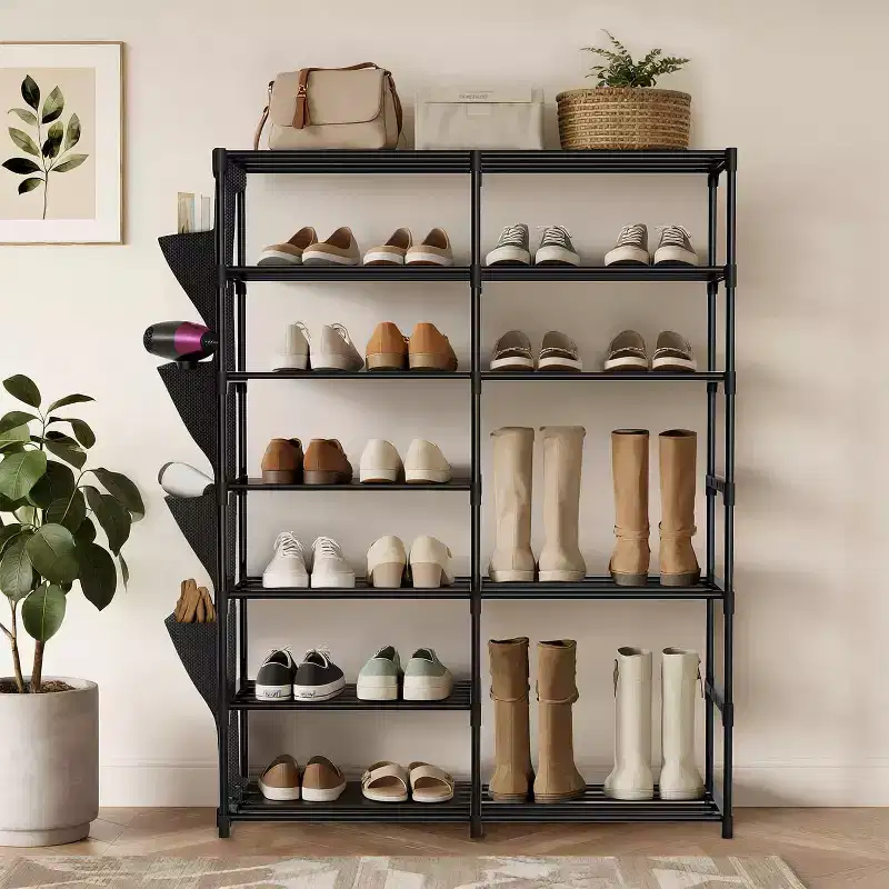 7 Tiers Shoe Rack, Adjustable Shoe Shelf for 24-30 Pairs, Tall Boots Organizer Shoe Storage for Closet, Bedroom, Garage, Entryway, Black