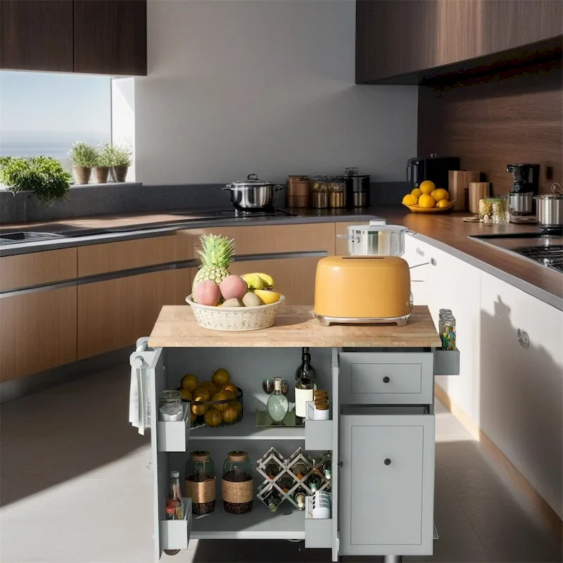 Rolling Kitchen Cart with Internal Storage Rack and Pull Out Cabinet - N/A