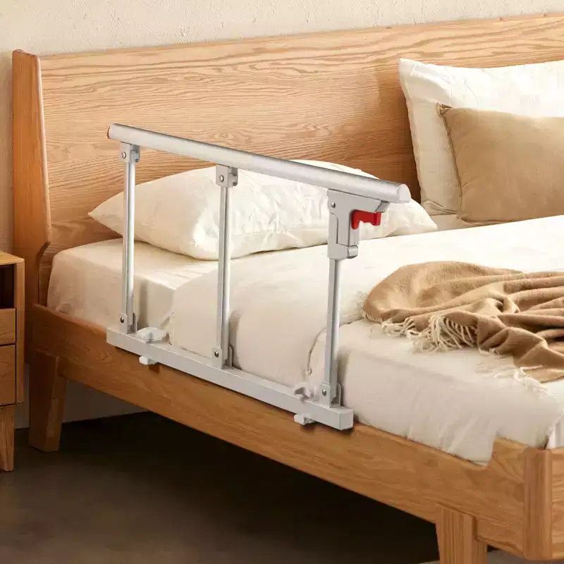 VEVOR Foldable Bed Rail for Elderly, 28 in Bedside Assist Rail with Fixing Strap, Adjustable Height Pipe Bedside Cane, High-Strength Metal, White