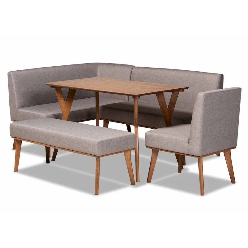 Grey Fabric 5-Piece Corner Dining Nook Set