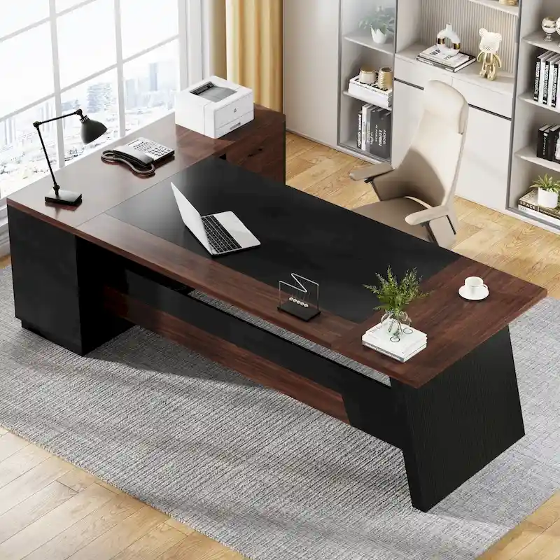 78.7-inch L Shaped Executive Desk with Drawers and Lateral File Cabinet