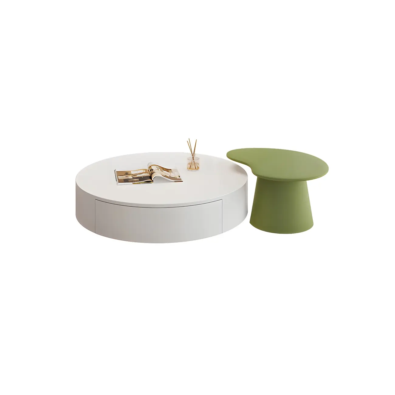 Modern Wooden White Round Nesting Coffee Tables