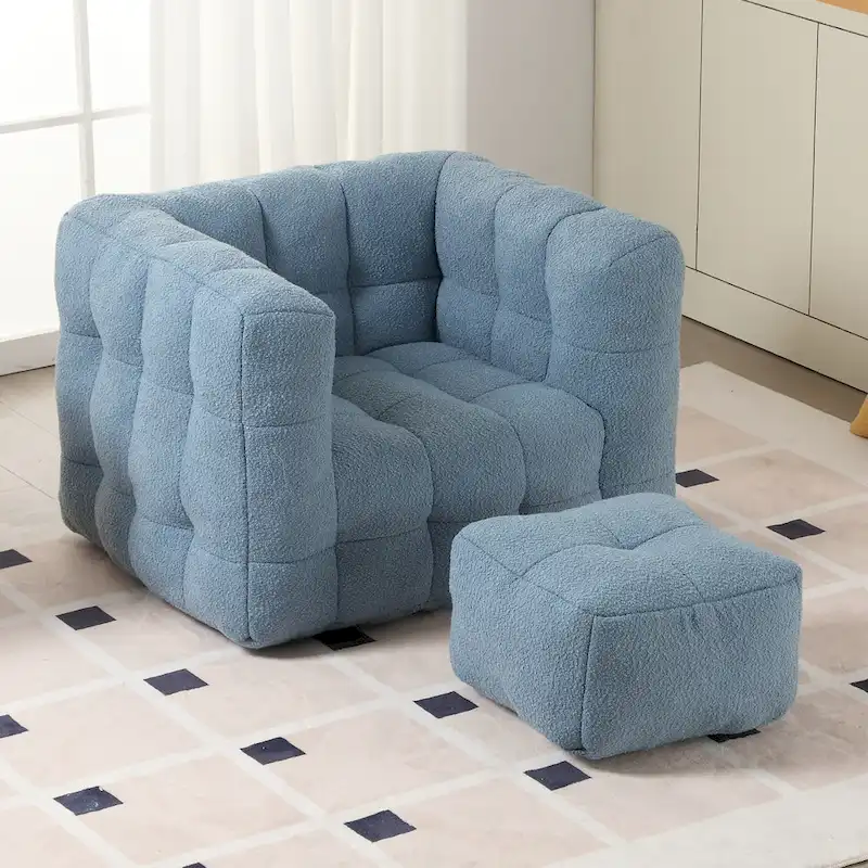 HOMEFUN Boucle Upholstered Tufted Modern Single Side Sofa Chair with Ottoman