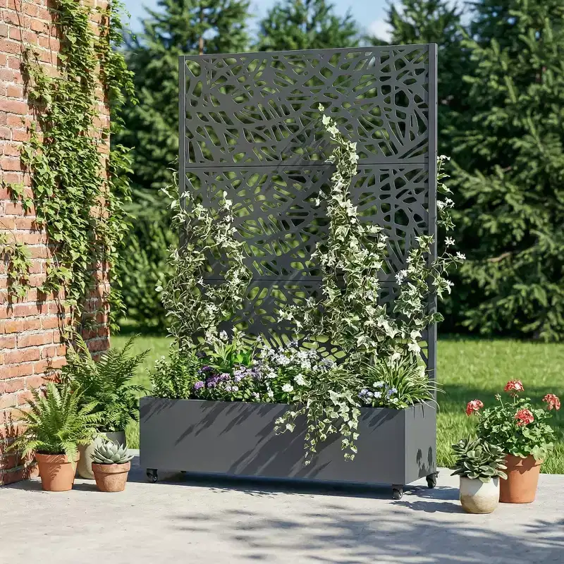 Dark Gray 72 x 47 inch Metal Outdoor Raised Garden Bed with Climbing Frame