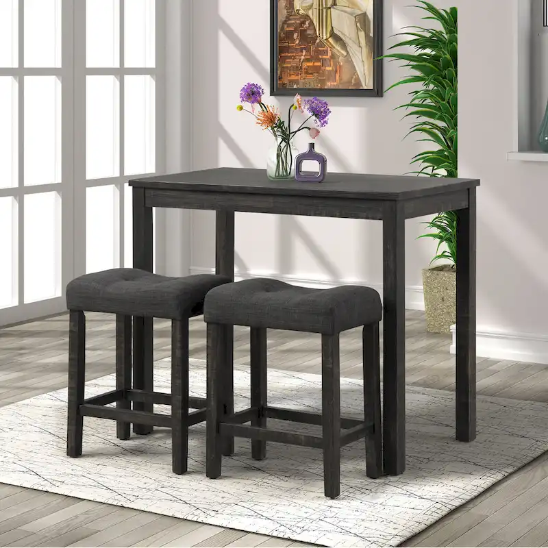 Counter Height Dining Table with Button-Tufted Upholstered Stools