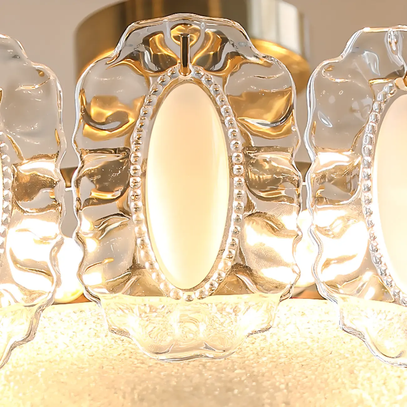 Elegant Glass Drum Shape Golden Semi Flush Light