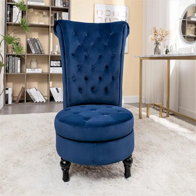 Velvet High Back Vanity Chair - Multiple Colors, Tufted Design, Single Seat