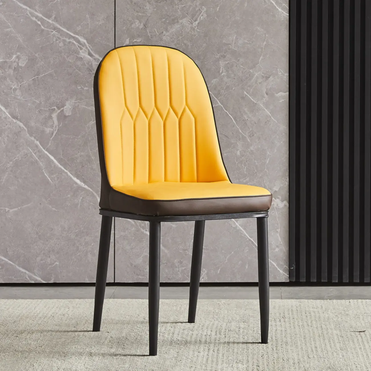 Modern Leather Upholstered Dining Chair with High Back