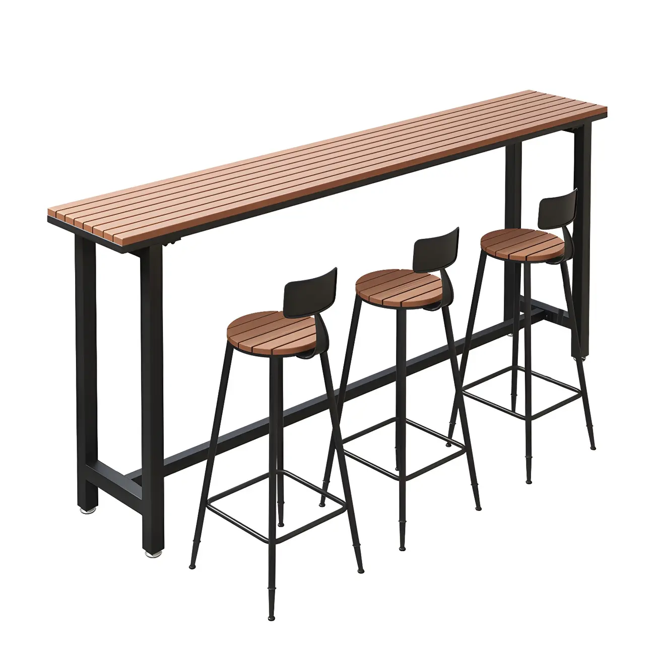 Rectangular Brown Tall Wood Bar Table Metal Base