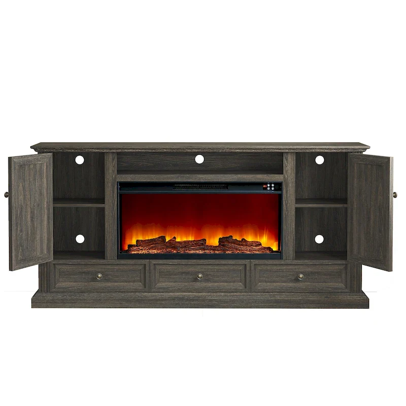 Farmhouse 72 TV Stand with Fireplace - Accommodates up to 75 TV - 73W x 35H x 14D