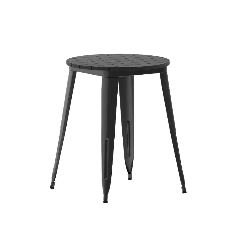 Merrick Lane Indoor/Outdoor Dining Table, 23.75 Round All Weather Poly Resin Top with Steel Base
