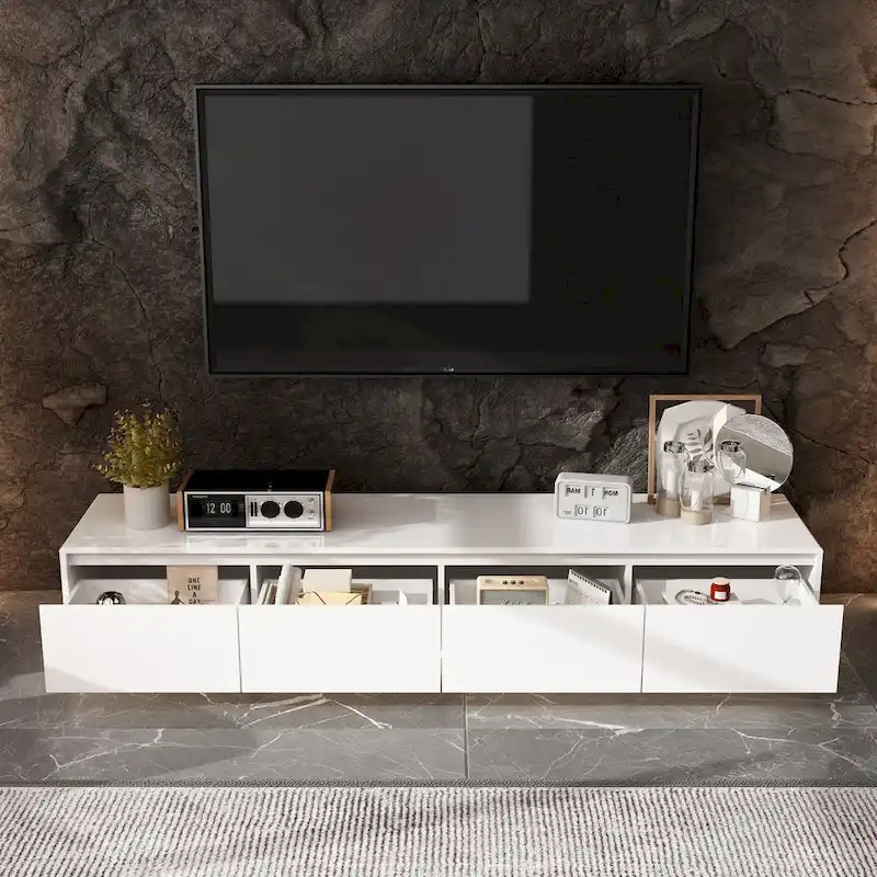 Illuminated White High Gloss Television Entertainment Center Console