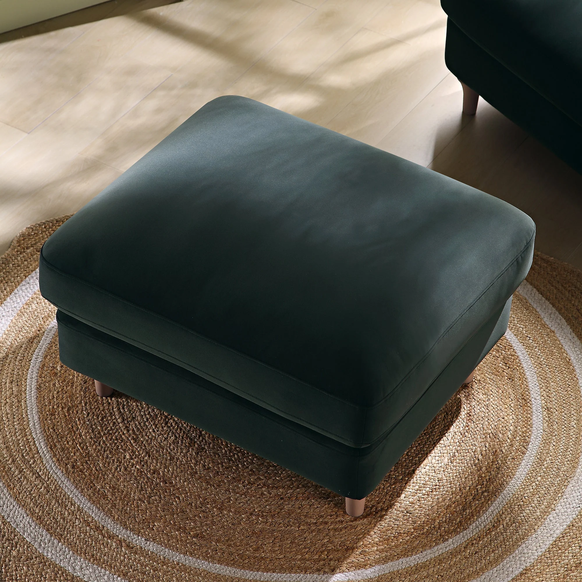 Aegean Blue Velvet Sofa, Footstool