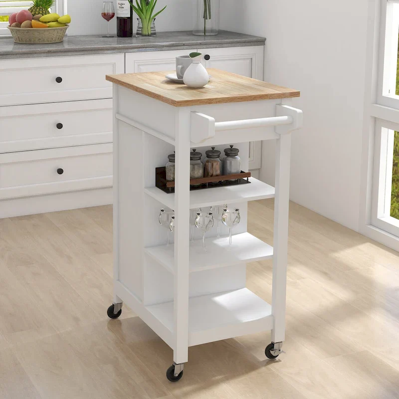 Kitchen Island Rolling Trolley Cart with Adjustable Shelves and Towel Rack - 25.98L * 15.55W * 34.06H