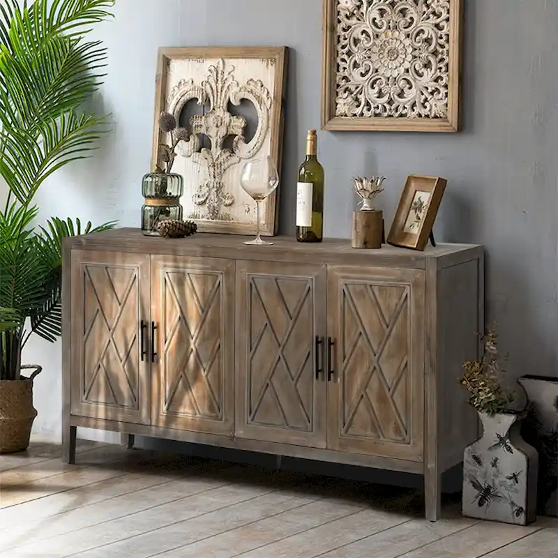Brown / Black / Coffee 4-Door Sideboard Cabinet, 1-Unit