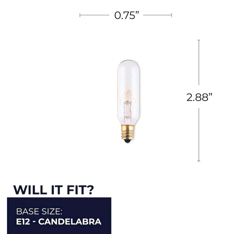 Bulbrite Pack of (25) 25 Watt Dimmable Clear Appliance, Amusement T6 Candelabra (E12) Incandescent Bulb - 25 Watt