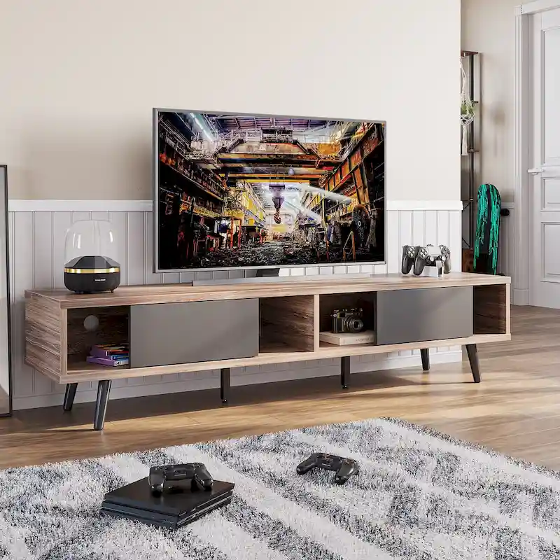 TV Stand for up to 75 TVs with Solid Wood Entertainment Center TV Console Mid-century - 70 inches