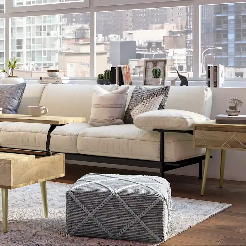 Square Knit Pouf Ottoman Footrest Living Room Bedroom Accent