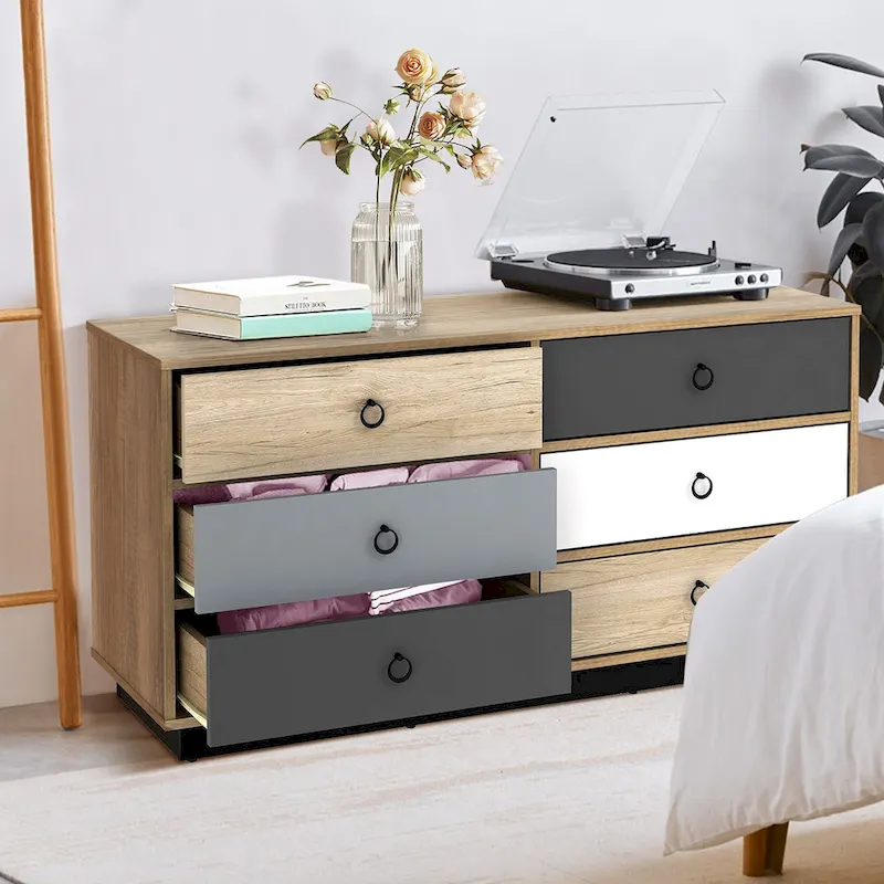 Costway 6 Drawer Double Dresser Accent Storage Tower for Bedroom