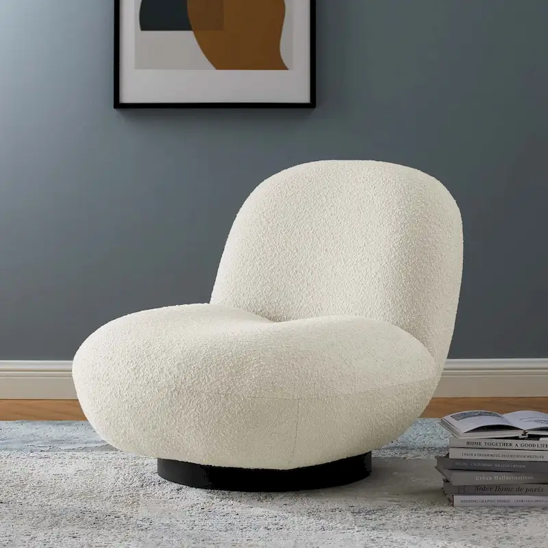 Kindred Boucle Upholstered Swivel Chair with Matte Black Base