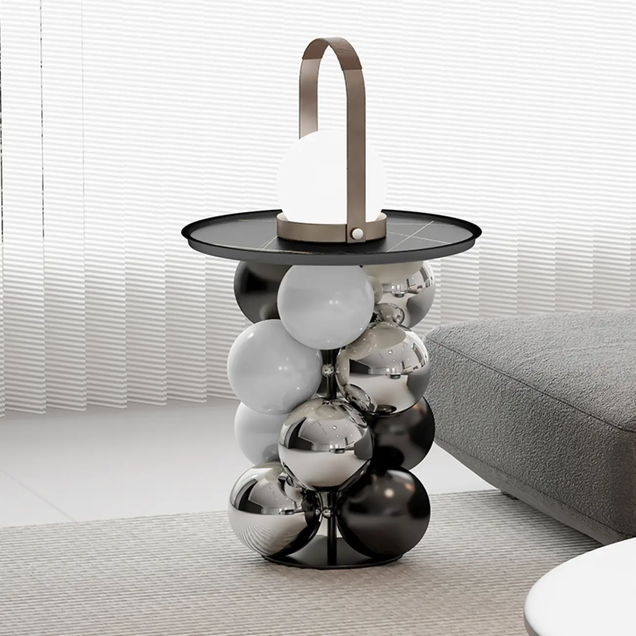 Artistic Modern Pedestal Metal Side Table with Stone Top