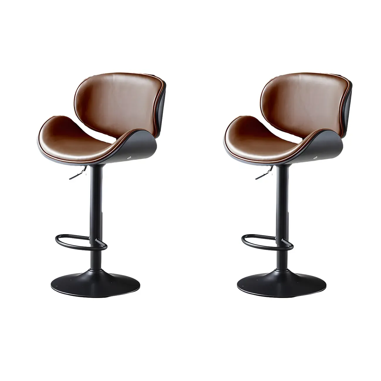 Arched Blackish Green Leather Swivel Adjustable Bar Stool