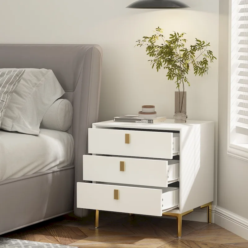 Natural Mid-Century Modern 3-Drawer Nightstand Bedside Table