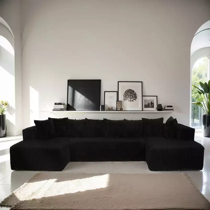 GDFStudio Stella 130 4-Seater U-Shaped Modular Corduroy Sectional Sofa with Deep Seats