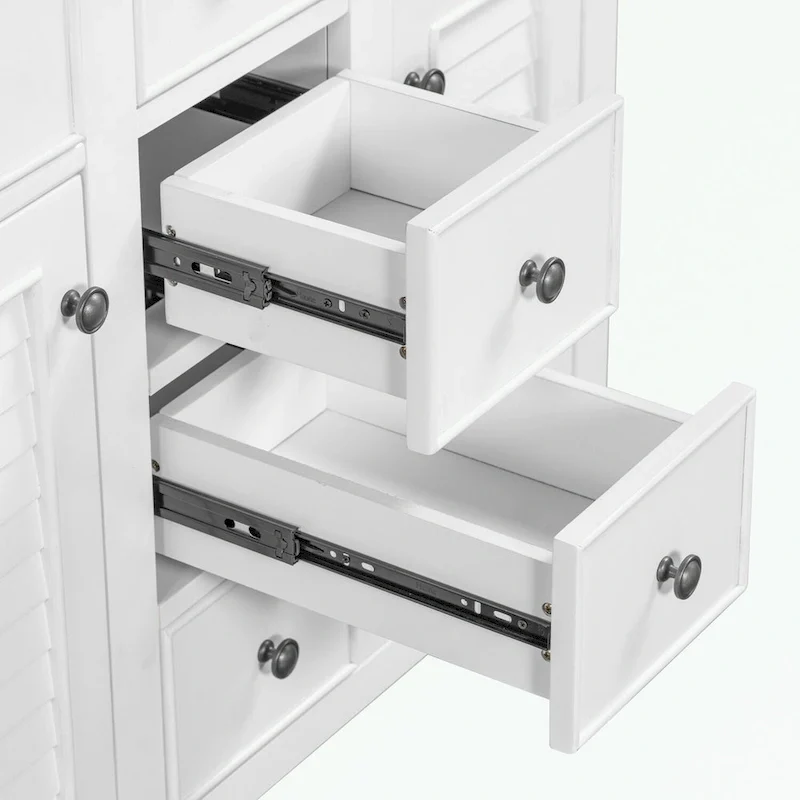 Bathroom Vanity with Ceramic Basin, Two Cabinets and Five Drawers