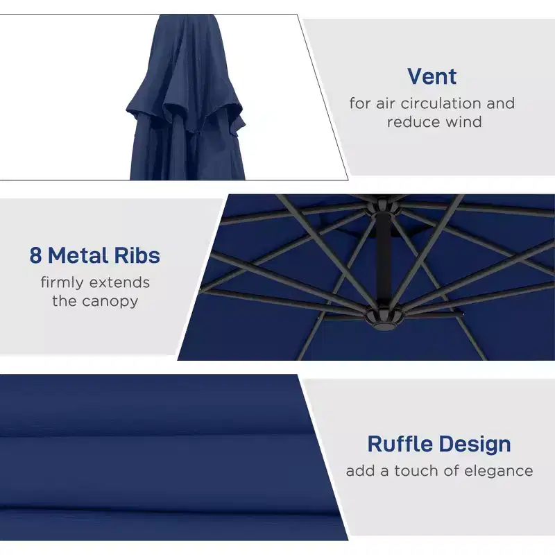 10' Cantilever Tilt Offset Patio Umbrella w/ UV & Water Safe Material & Cross Base (Weight Not Included)