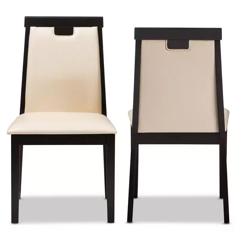 Set of 2 Evelyn Modern And Contemporary Faux Leather Upholstered And Finished Dining Chairs Dark Brown/ Beige - Baxton Studio