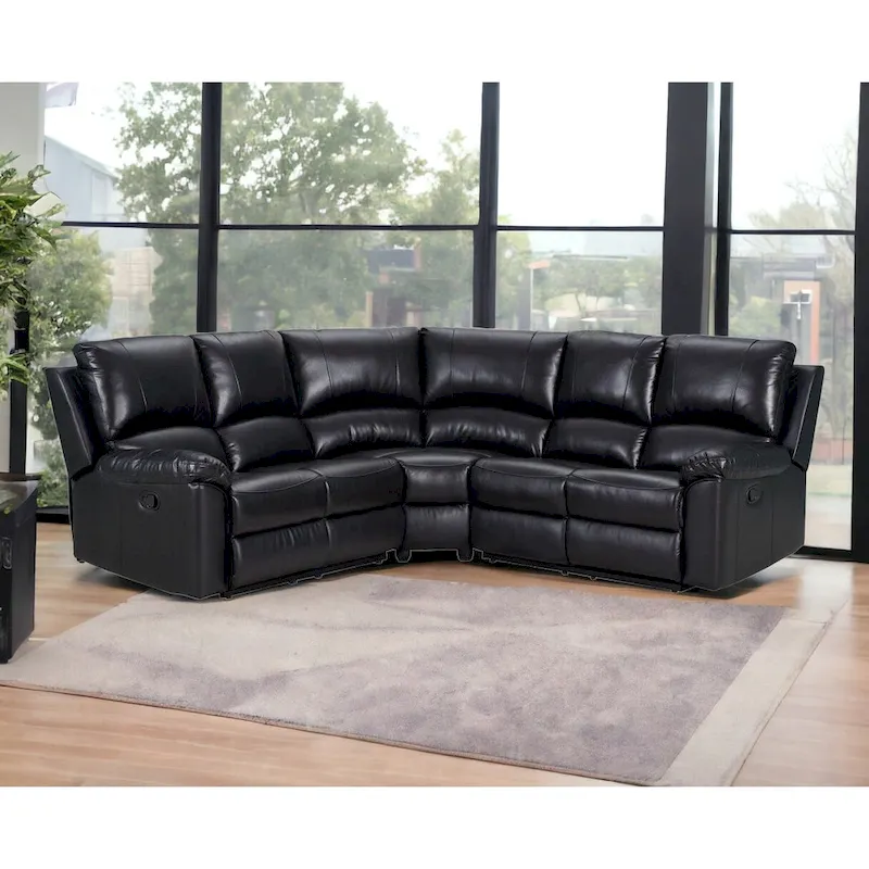 Black Polyester Blend Reclining U-Shaped Three Piece Corner Sectional - 80