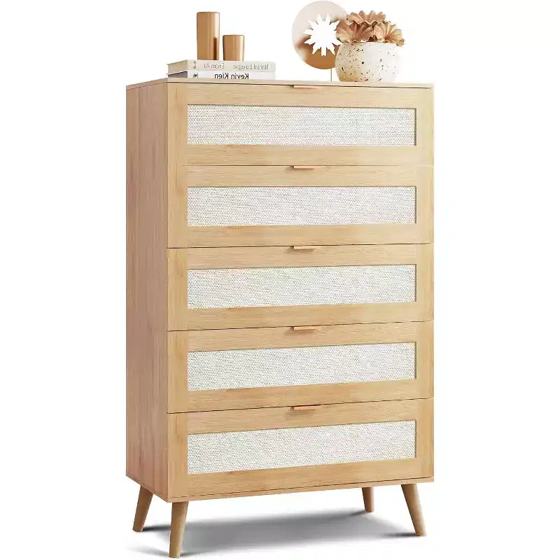 GALAXHERO 5-Drawer Tall Wooden Dresser - Storage Organizer with Metal Handles for Bedroom, Living Room, Hallway & Closet,White
