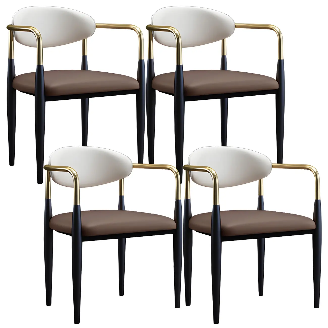 Curved Metal Legs Faux Leather Armrest Dining Chair