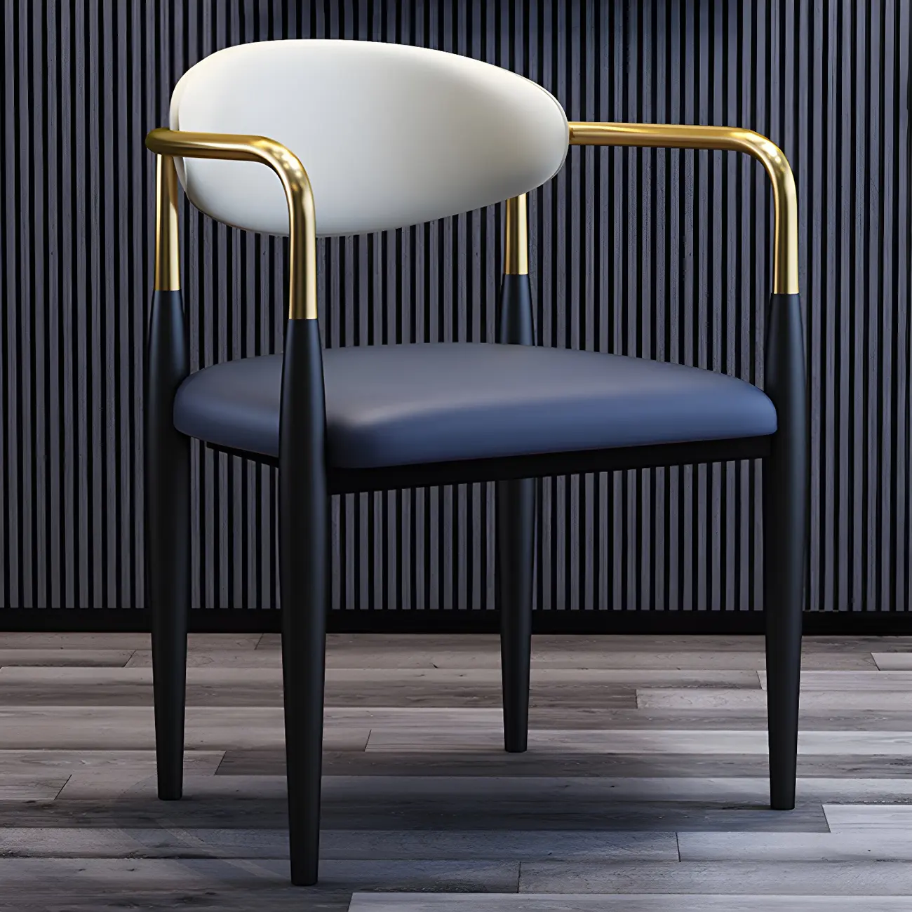 Curved Metal Legs Faux Leather Armrest Dining Chair