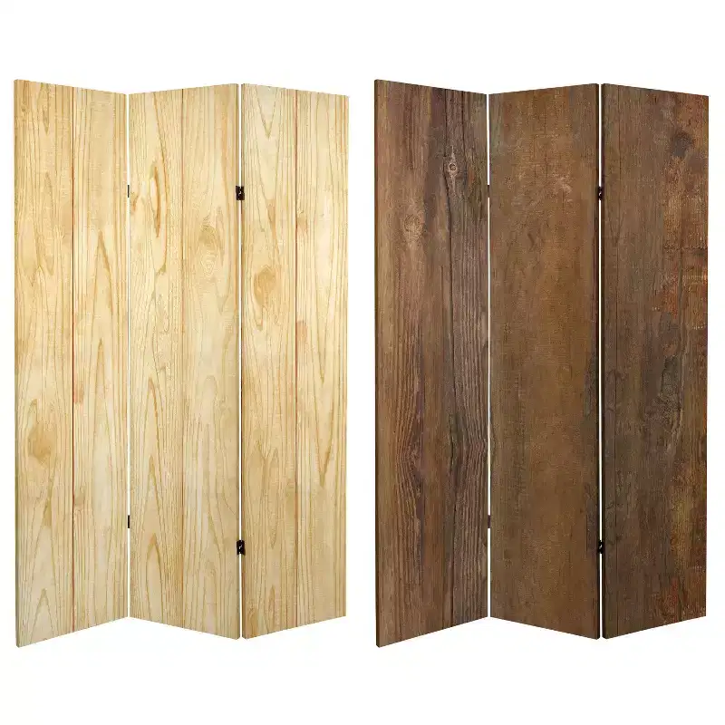 6" Double Sided Wood Grain Canvas Room Divider Brown - Oriental Furniture: Spruce Wood Frame, No Assembly Required